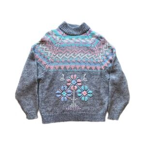 Vintage Sweater Womens S‎ Genesis Floral Grey Sweater 90s Pullover